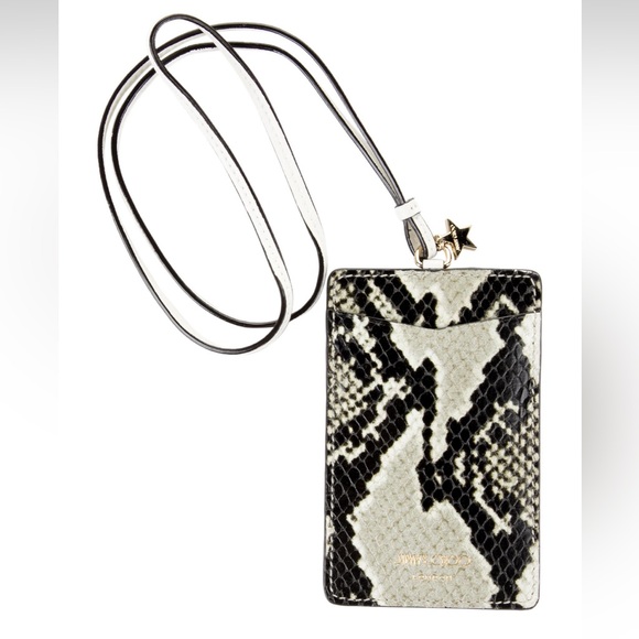 SALE!! Jimmy choo Python printed leather lanyard necklace card holder wallet NEW - Picture 1 of 6
